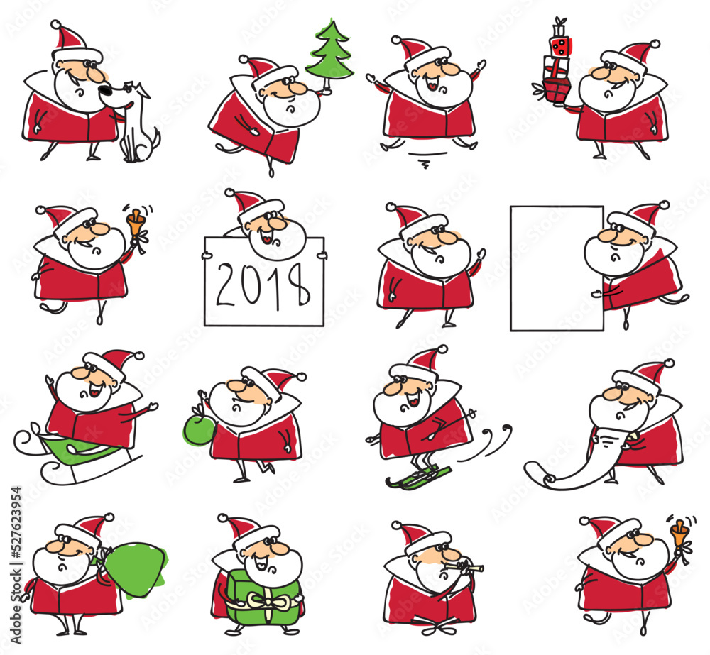Collection of Christmas cards templates with Santa Claus and greeting text Merry christmas