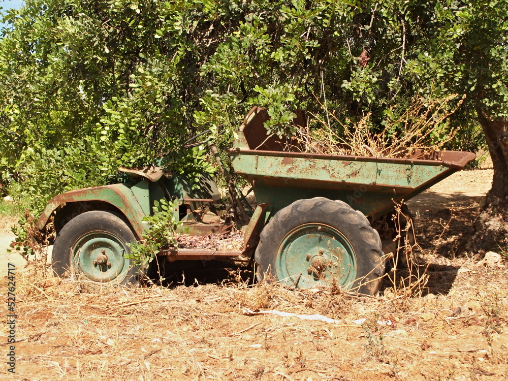 Small toploader tractor in the field Small toploader tractor in the field