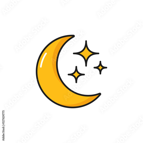 Weather forecast color outline icon of night moon and stars, vector line pictogram. Weather forecast for clear sky, night temperature and meteorology climate widget