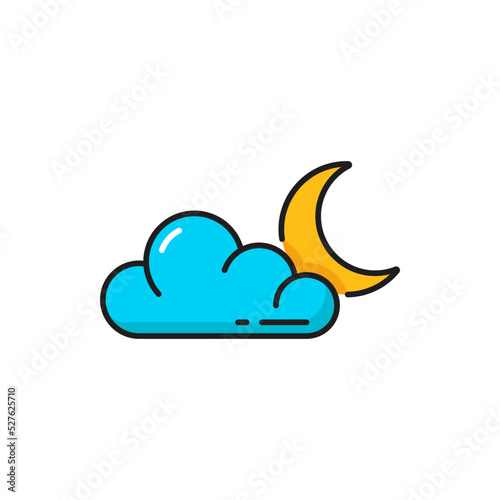 Weather forecast, cloud overcast and moon icon, vector color outline symbol. Night weather forecast of overcast or cloudy climate meteorology, thin line pictogram