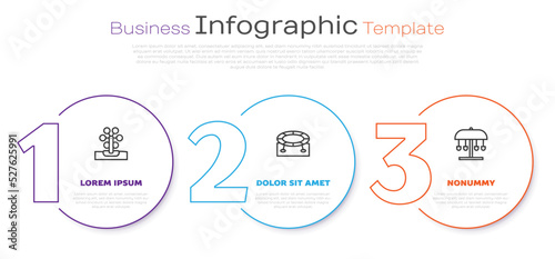 Set line Ferris wheel, Jumping trampoline and Attraction carousel. Business infographic template. Vector