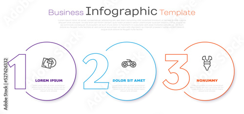 Set line Vinyl disk, Gamepad and Swimsuit. Business infographic template. Vector