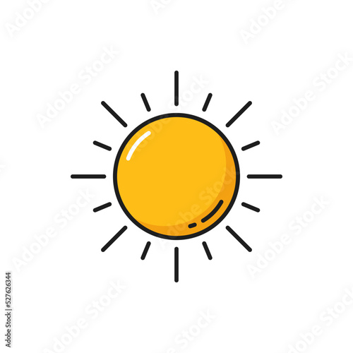 Sun, weather forecast day icon, color outline vector symbol. Weather forecast app and climate meteorology widget for sunny day and clear sky