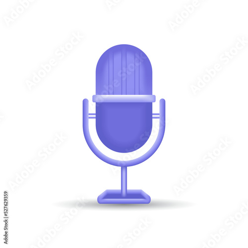 Microphone on stand 3d icon. Professional equipment for audio broadcasts and interviews. Tool karaoke and music recording studio. Modern instrumentation for presentations. Realistic isolated vector 