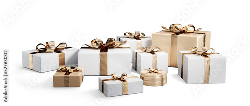 christmas gifts white and golden 3d-illustration photo