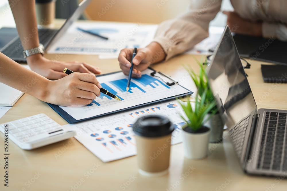 Business team present. Photo professional investor working new startup project. Finance meeting. Digital tablet laptop computer graph chart using, accountant concept Business team present. Photo professional investor working new startup project. Finance meeting. Digital tablet laptop computer graph chart using, accountant concept