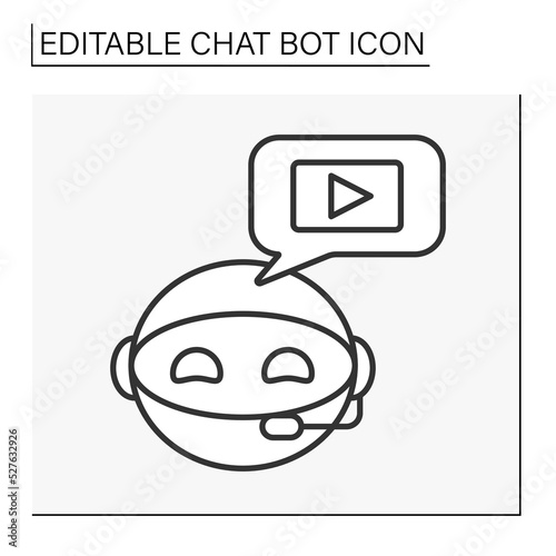  Robot line icon. Bot recommends video content. Mass media. Chatbot concept. Isolated vector illustration. Editable stroke