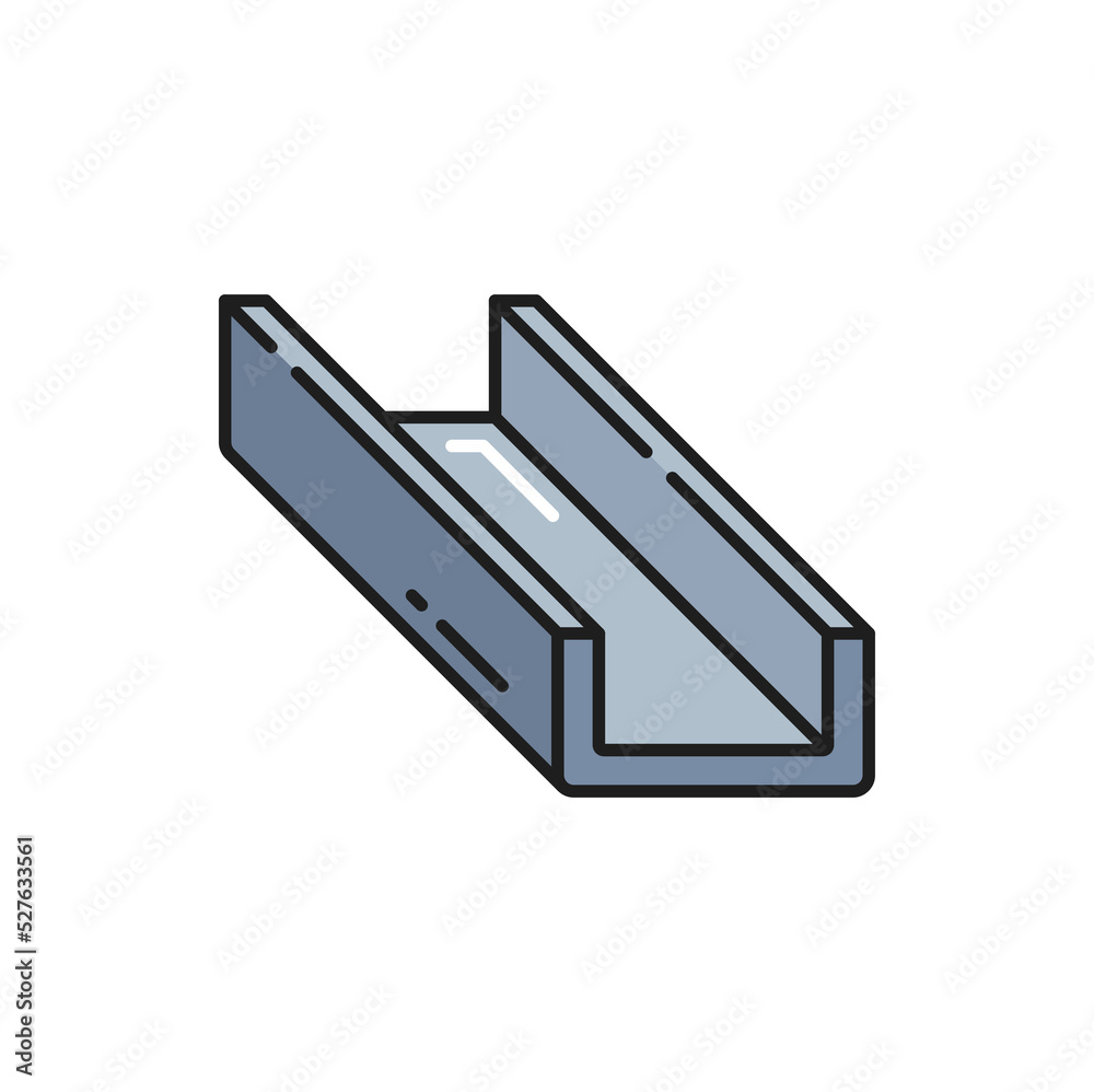 Stainless steel or aluminium rail rolled metal product isolated outline icon. Vector steel channel of U shape. PVC Equal U-shaped metal channel Stainless steel or aluminium rail rolled metal product isolated outline icon. Vector steel channel of U shape. PVC Equal U-shaped metal channel