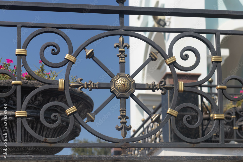 Metal forged fence, texture ironwork ,forged grating