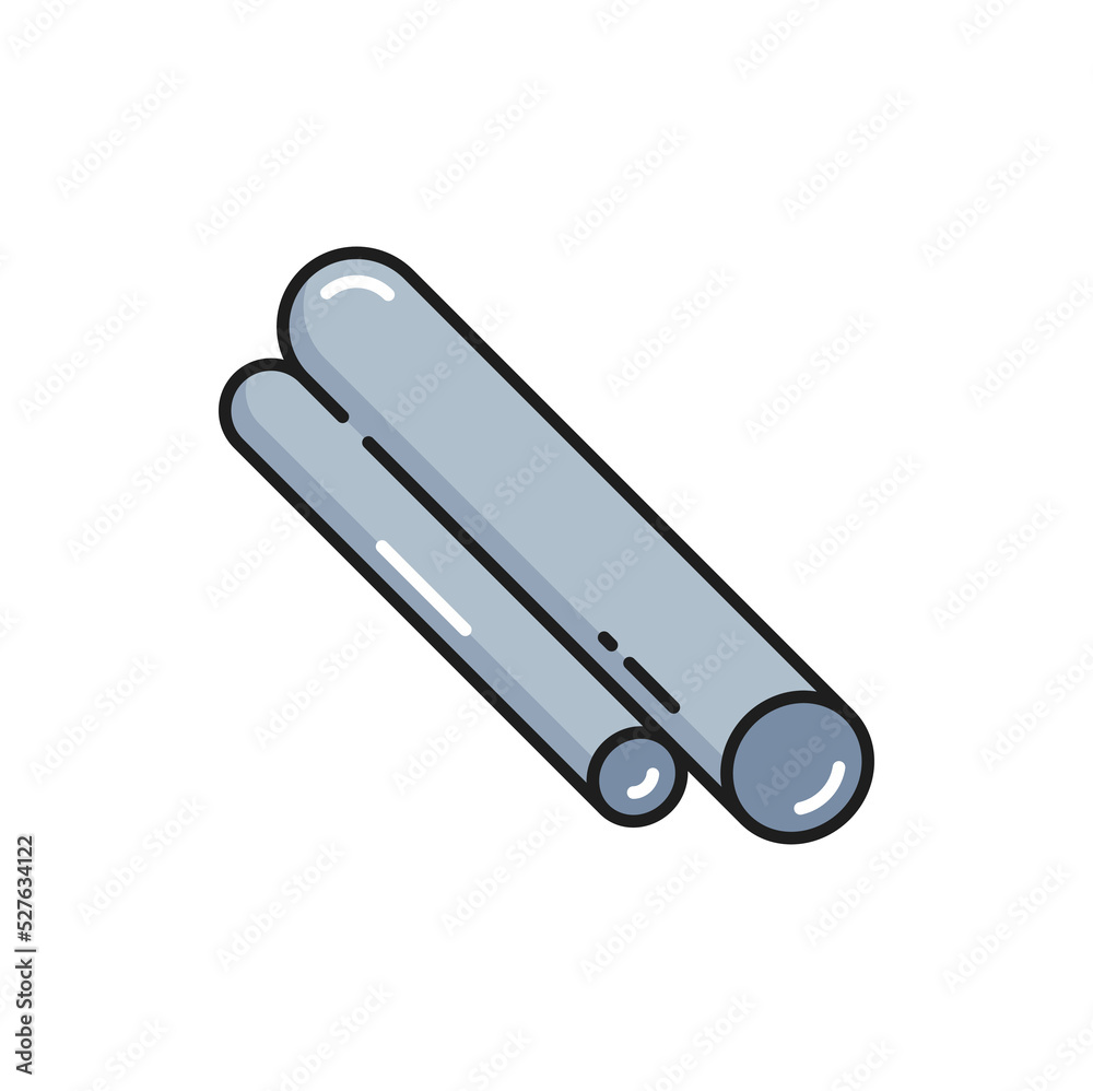Aluminium pipe profile, armature of nonferrous metal isolated outline icon. Rolling industry cylinder tube, metalworking construction element Aluminium pipe profile, armature of nonferrous metal isolated outline icon. Rolling industry cylinder tube, metalworking construction element