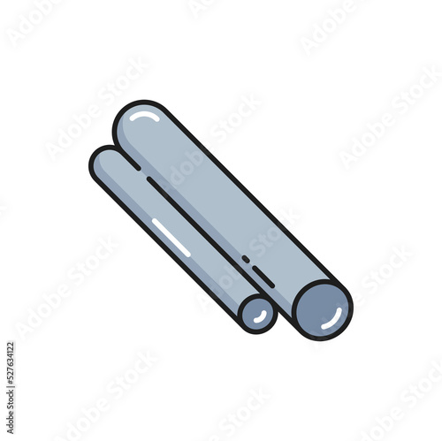 Aluminium pipe profile, armature of nonferrous metal isolated outline icon. Rolling industry cylinder tube, metalworking construction element