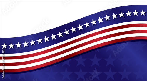 Patriotic background. Red white and blue stars and stripes wave banner for Memorial Day, Independence Day, Presidential election, fourth of July or Veterans day