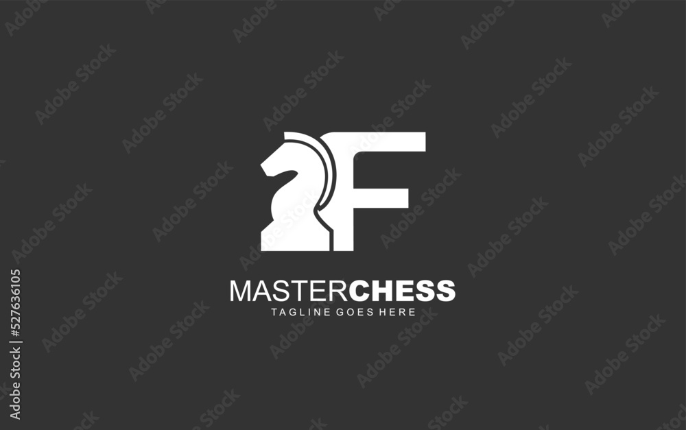F logo CHESS for branding company. HORSE template vector illustration for your brand.