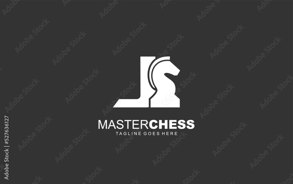 J logo CHESS for branding company. HORSE template vector illustration for your brand.