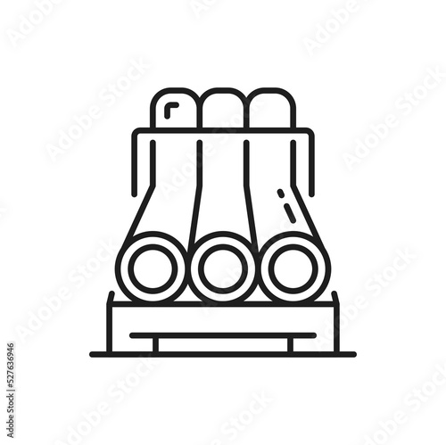Pipeline gasoline, curve plumbing pipes outline production and manufacturing isolated outline icon. Vector plumbing work, sewage or drainage service, gas oil industry refinery fuel, metal pipe