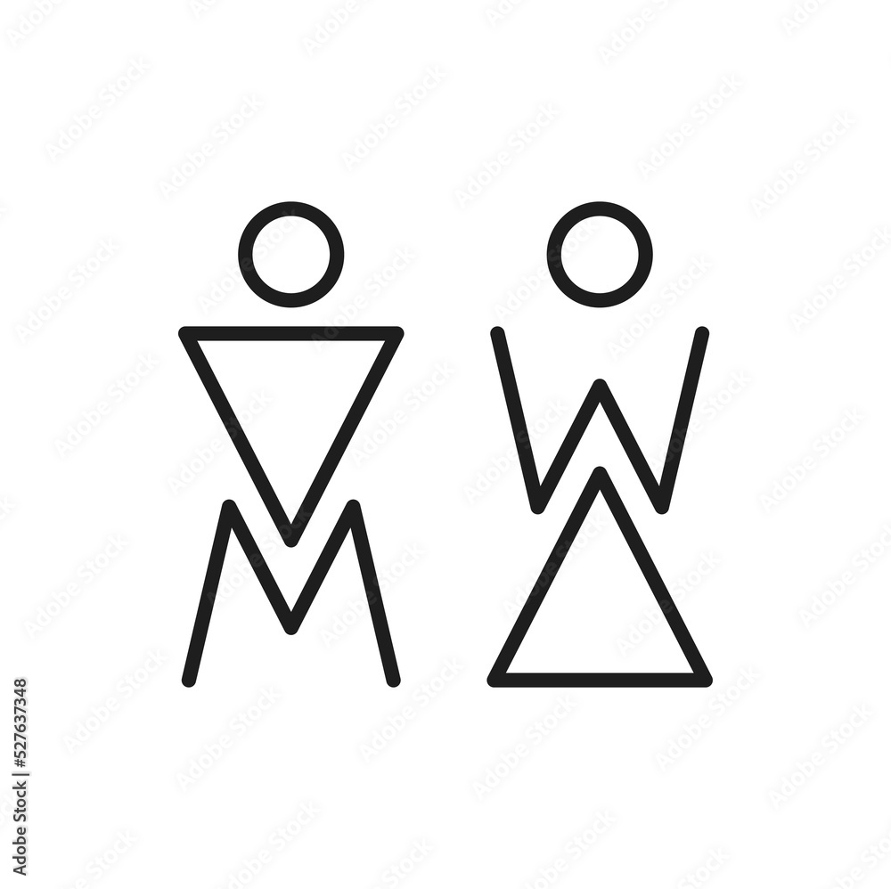Toilet icons, letters M and W on water closet door isolated outline icon. Vector WC sign, abstract lady and gentleman symbols, male and female thin line signs, avatars on bathroom and restroom Toilet icons, letters M and W on water closet door isolated outline icon. Vector WC sign, abstract lady and gentleman symbols, male and female thin line signs, avatars on bathroom and restroom