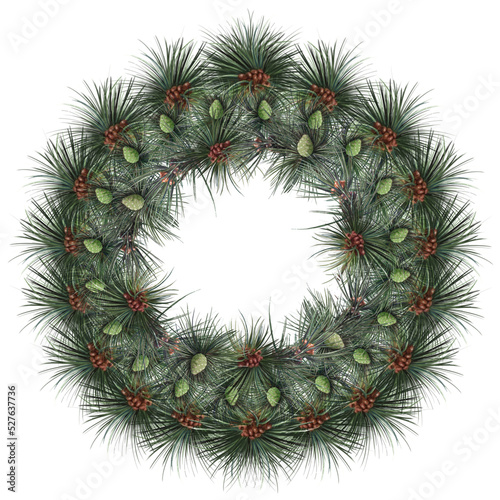 christmas wreath of pine branches and cones illustration
