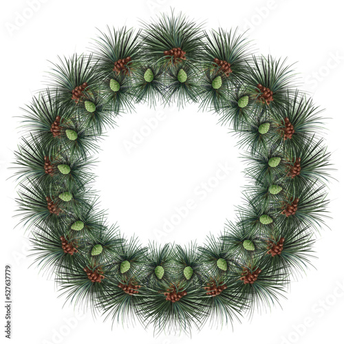 wreath of evergreen pine branches with cones illustration