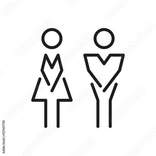 Washroom or restroom WC, man and woman in dress silhouette isolated people human figures outline icon. Vector lady and gentleman toilet, staff change room symbol, gender sex male and female user icon