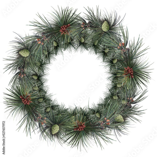 wreath of pine branches, christmas wreath illustration