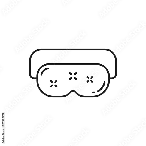 Mask for sleep isolated sleeping accessory object thin line icon. Vector eye sleep mask line art, linear blindfold glasses, travel face mask for dream and relaxation, insomnia protection object