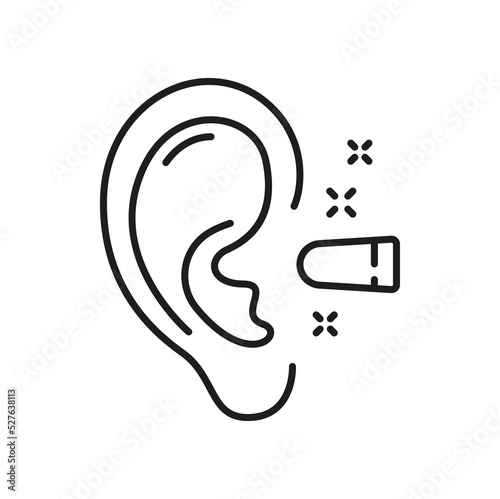 Ear plug sleeping quality object isolated thin line icon. Vector earplugs, comfortable for good sleep, ear plugs with noise cancellation against disorder insomnia depression, self helping accessory