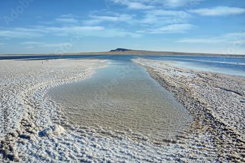 View of the salt lake and blue sky. Beautiful landscape