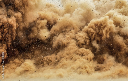 Close up of extremely powerful dust storm in the Arabian desert 