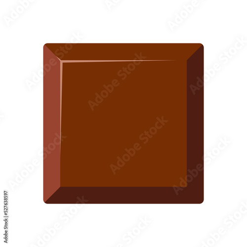Chocolate bar piece square chunk vector icon. Yummy brown dark, bitter, milky choco part isolated on white background. Flat design cartoon style cacao sweet food clip art illustration.