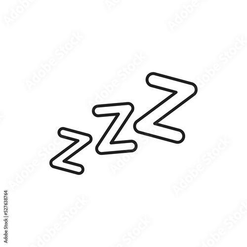 Sleeping, zzz or slumber sign, sleep sound letters isolated outline icon. Vector zzz text, sleeping, rest and bedtime and sleeptime thin line design element. Slumber symbol, hibernation and relax
