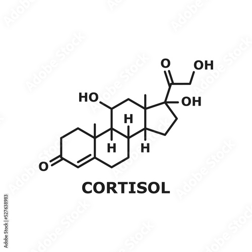 Chemical molecule of hormone of adrenal glands cortisol isolated structure in line art. Vector steroid hormone cortisol or hydrocortisone structural formula. Corticosteroid, body response to stress
