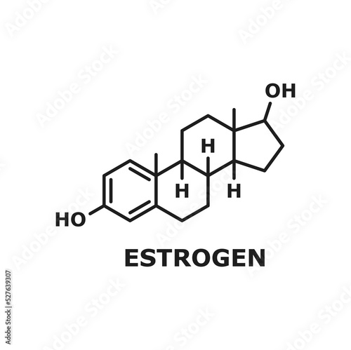 Chemical formula of estrogen molecular structure, line art design element. Vector formula of progesterone, menstrual cycle, pregnancy, and embryogenesis hormone chemical molecular formula