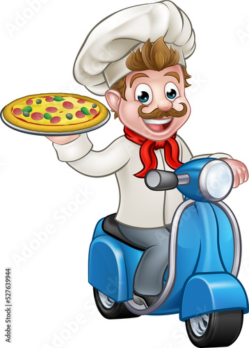 Cartoon Pizza Chef on Deliv...