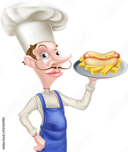 Cartoon Chef With Hot Dog a...
