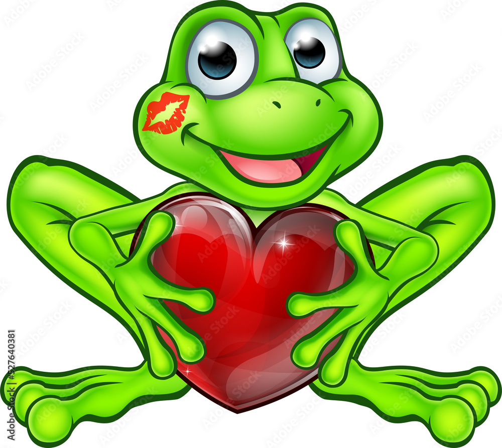Obraz premium Cartoon Frog with Kiss and Love Heart