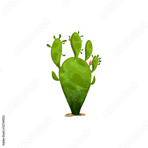 Green cactus succulent agave plant grows in desert isolated cartoon icon. Vector prickly western plant, scandinavian or indian cacti, opuntia cactus. Ferocactus large barrel-shaped cacti with spines
