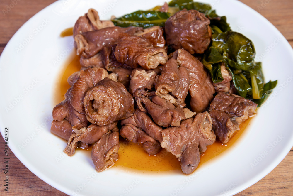 Chinese herbs stewed pork intestines, ready to serve Chinese herbs stewed pork intestines, ready to serve