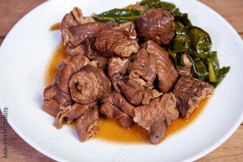 Chinese herbs stewed pork intestines, ready to serve