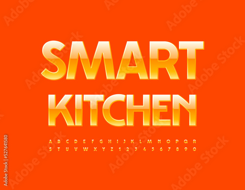 Vector bright logo Smart Kitchen. Elegant Glossy Font. Trendy Alphabet Letters and Numbers set