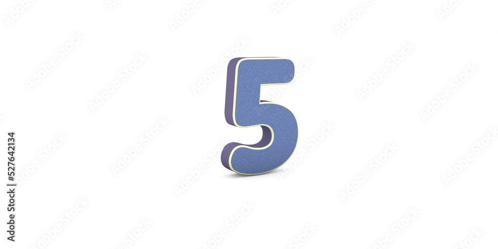 Five written 3D text in white background Five written 3D text in white background