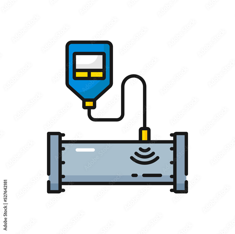 Manometer device to measure pressure in pipeline isolated color outline icon. Vector gas or oil meter or vacuum gauge device measurement tool Manometer device to measure pressure in pipeline isolated color outline icon. Vector gas or oil meter or vacuum gauge device measurement tool