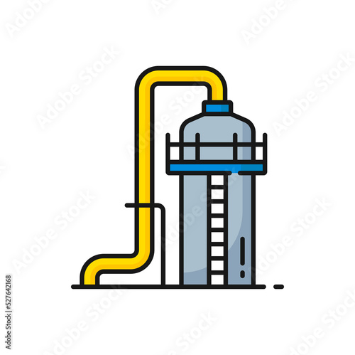 Reservoir for storage gas or oil, tank with ladder outline icon. Vector oil industry depot, water tank, crude gas storage reservoir, gasoline cylinder