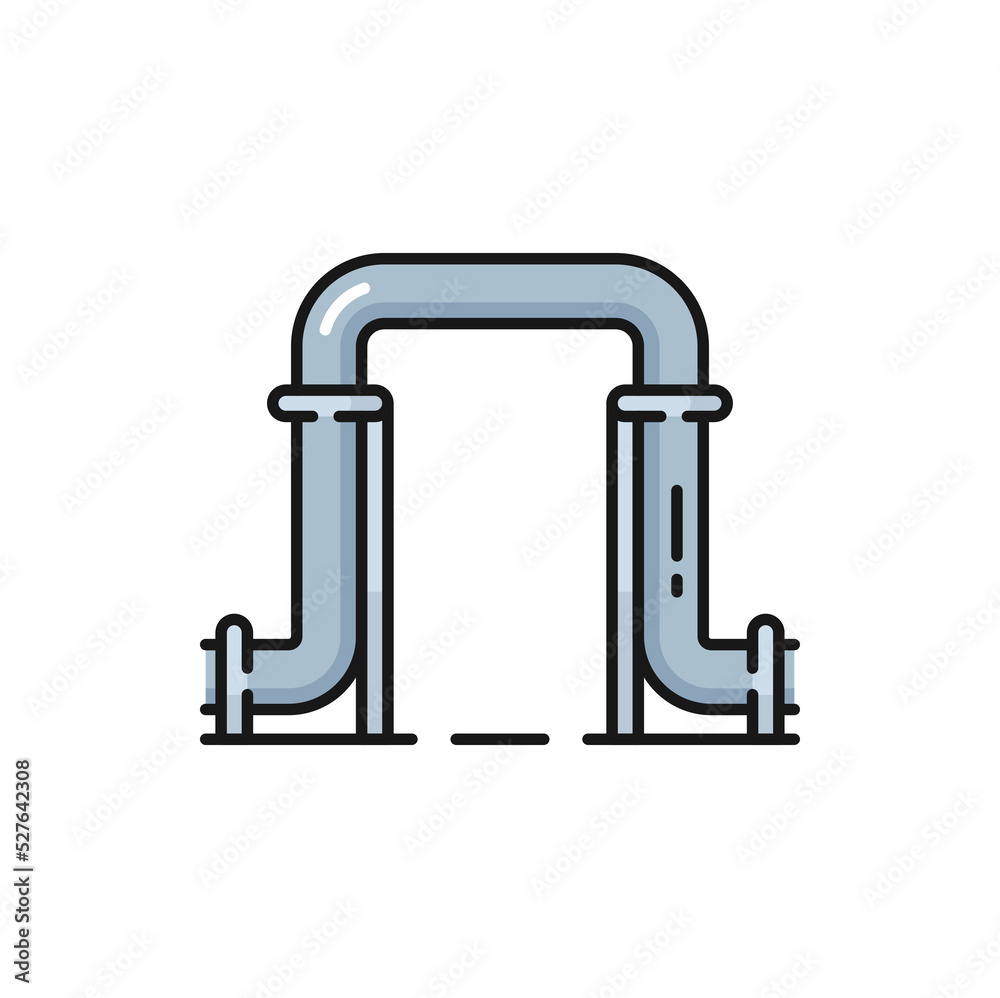 U shape pipeline gasoline, curve plumbing pipes arch door isolated color outline metal pipe doorway or path. Curve tangled pipe industry construction U shape pipeline gasoline, curve plumbing pipes arch door isolated color outline metal pipe doorway or path. Curve tangled pipe industry construction