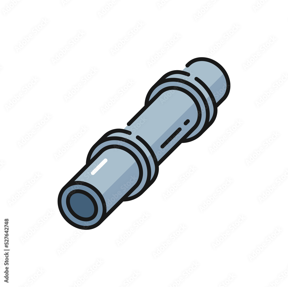 Pipeline gasoline, plumbing drainage pipe isolated color outline icon. Vector plumbing, sewage or drainage pipe for gas or oil, metal pipe Pipeline gasoline, plumbing drainage pipe isolated color outline icon. Vector plumbing, sewage or drainage pipe for gas or oil, metal pipe