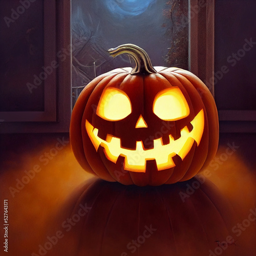 Glowing Halloween Pumpkin isolated on white background