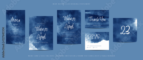 Collection of template wedding stationery with abstract watercolor