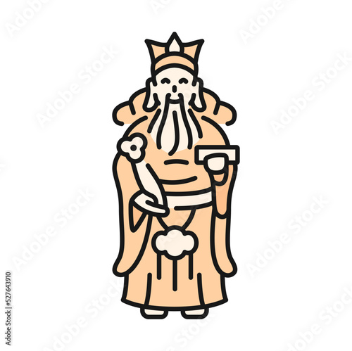 Marble wukong statue, chinese king with beard icon. Vector Xuanzang monkey king, marble wukong statue. China literary old man hold scroll and pen book
