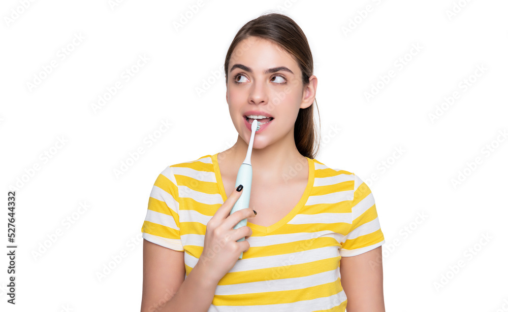 amazed young girl with toothbrush isolated on white background amazed young girl with toothbrush isolated on white background
