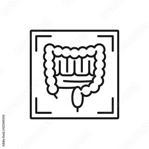 Colon mri scan on computed tomography isolated outline icon. Vector small and large intestine ct scanning, gastroenterology disease cancer medical exam
