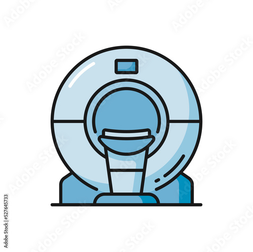 MRI icon, ultrasound scan or CT radiology diagnostics, vector medical machine. MRI scanner for magnetic resonance imaging and tomography or radiotherapy, clinic and hospital diagnostics device
